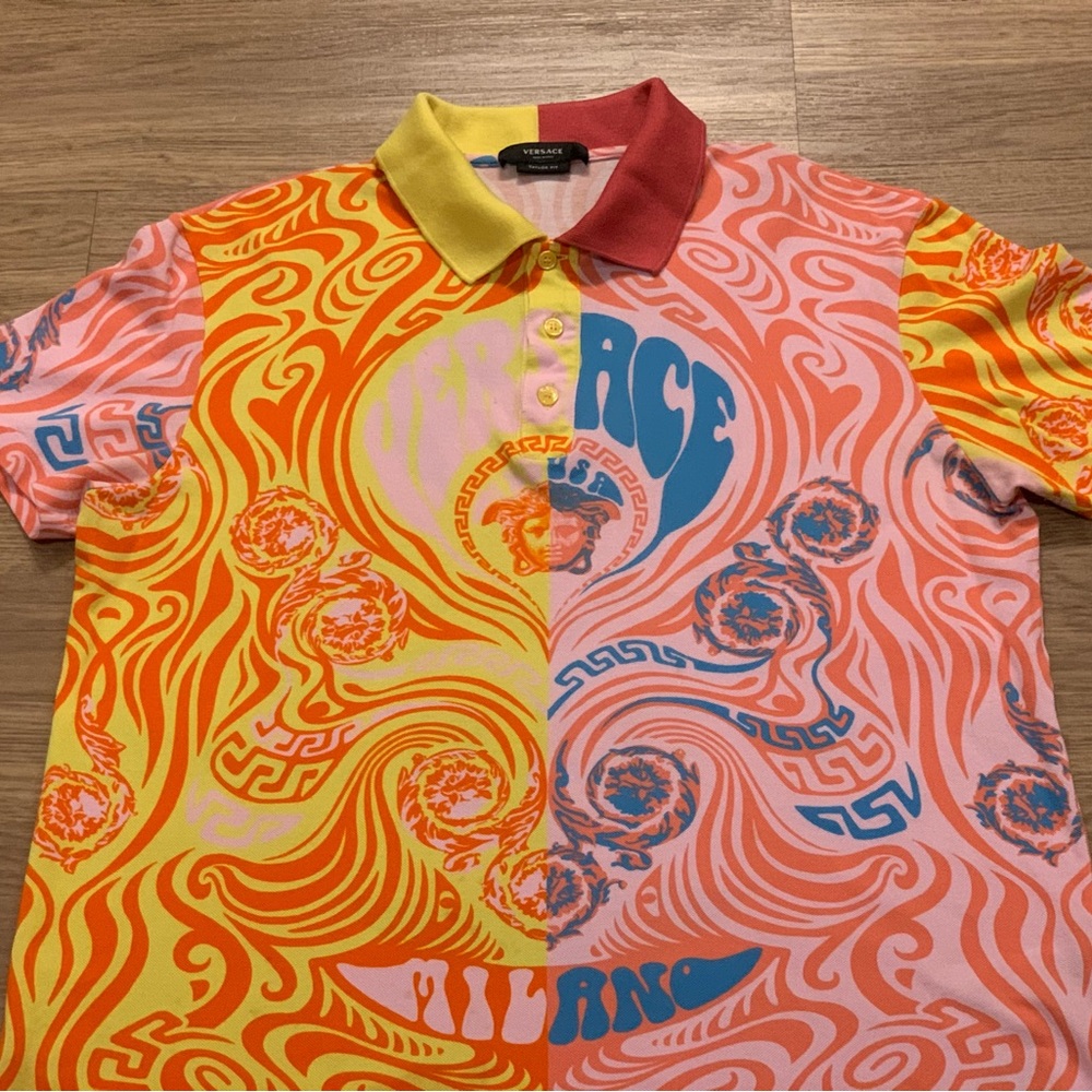 Versace Medusa Music and Greca Print Polo Men Multicolor Size L Made Italy - Picture 5 of 16